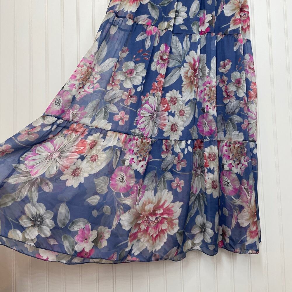 NWT LARA G by Lara Guidotti Garden Floral Airy Silk Blend Maxi Dress Size L - Picture 5 of 9